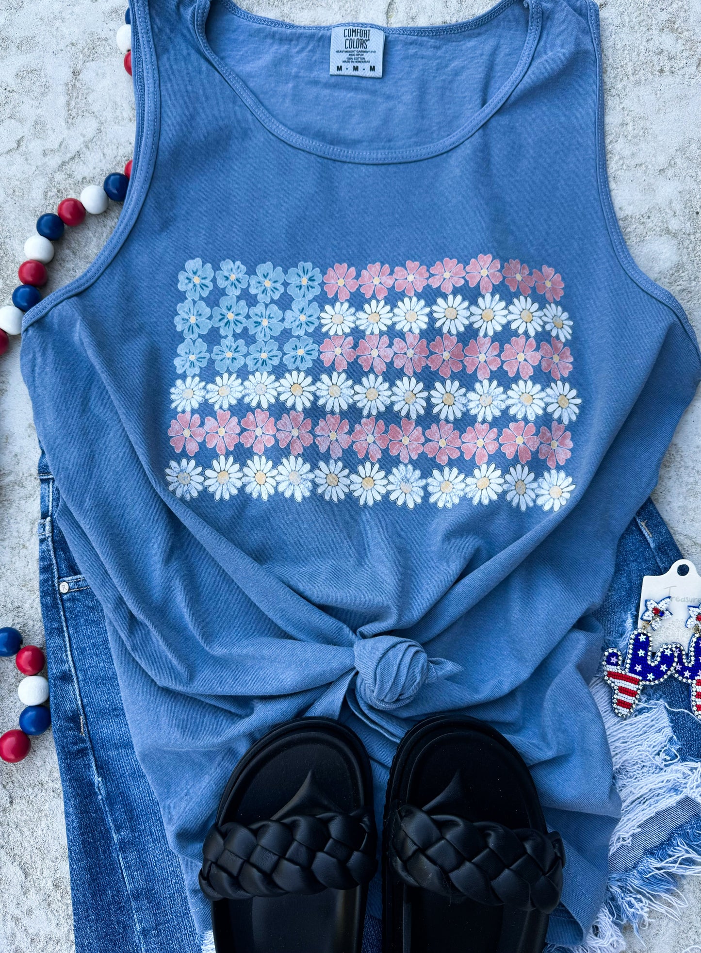 Vintage Floral Flag Tank Graphic Tank