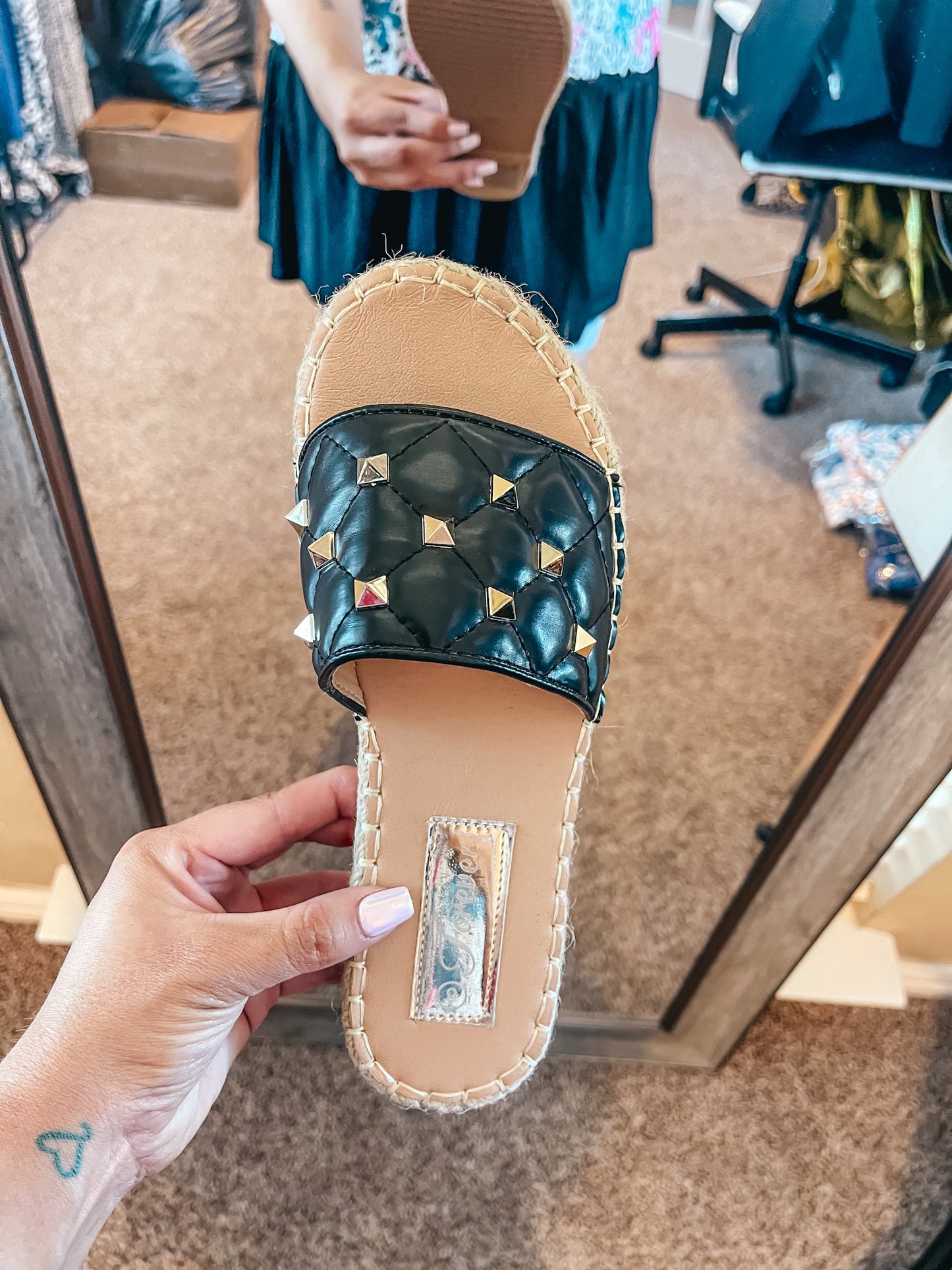 Black Studded Slides