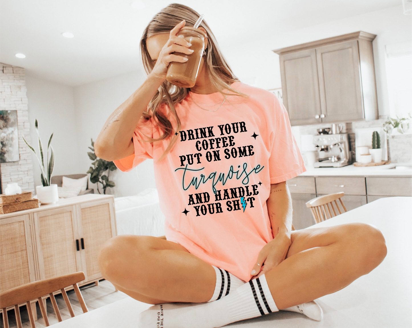Coffee & Turquoise Graphic Tee
