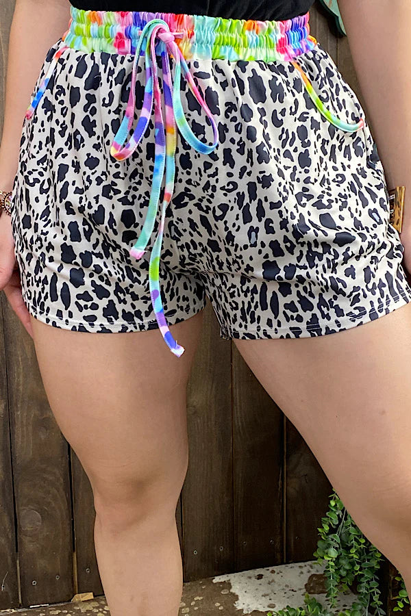 Leopard & Tie Dye Printed Shorts