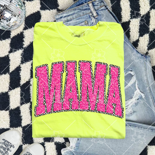 Leopard & Faux Glitter Mama Graphic