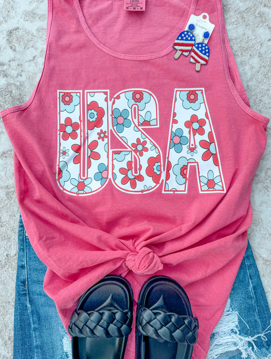 Floral USA Tank