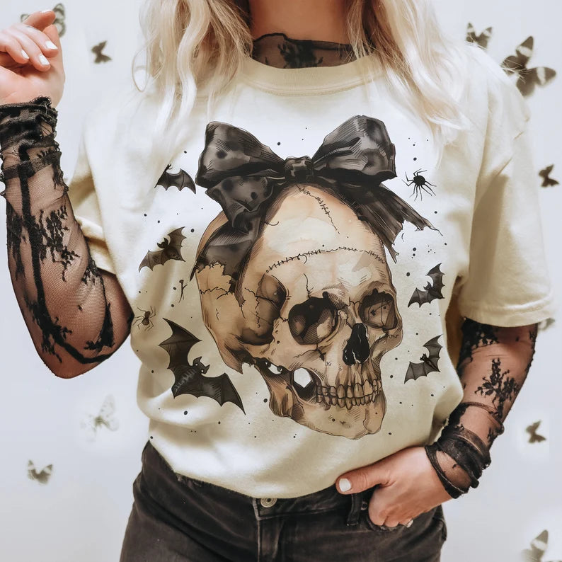 Halloween Skull Bow Graphic Tee