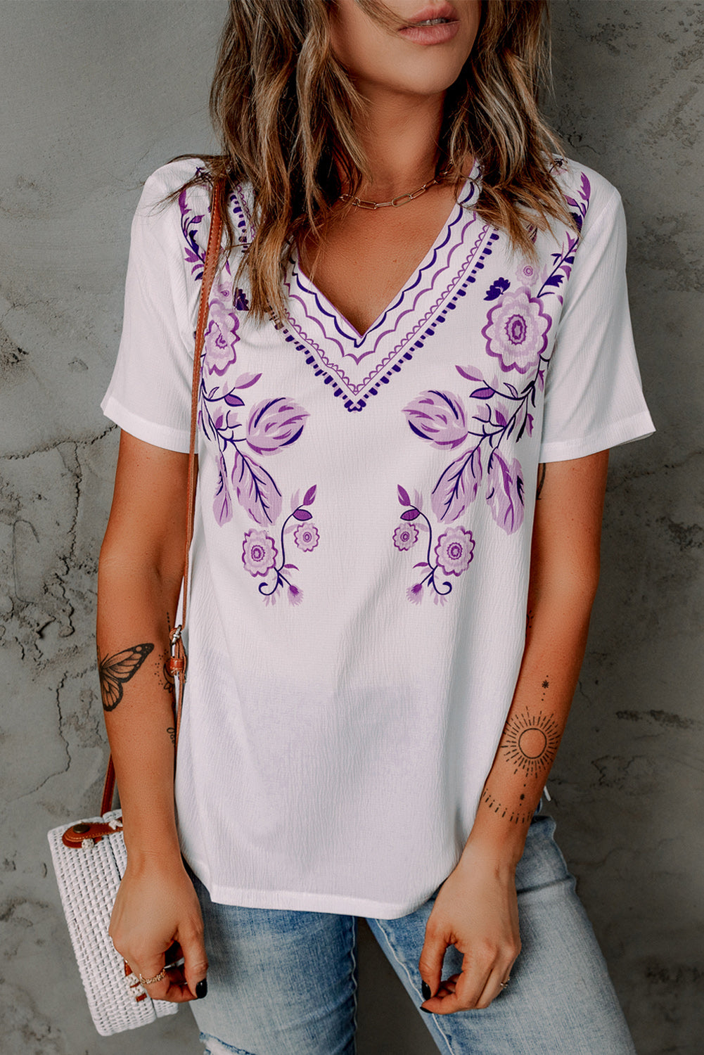 Floral Embroidery V-Neck Top
